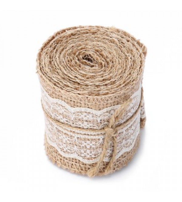 Natural Burlap Craft Ribbon Roll with Lace